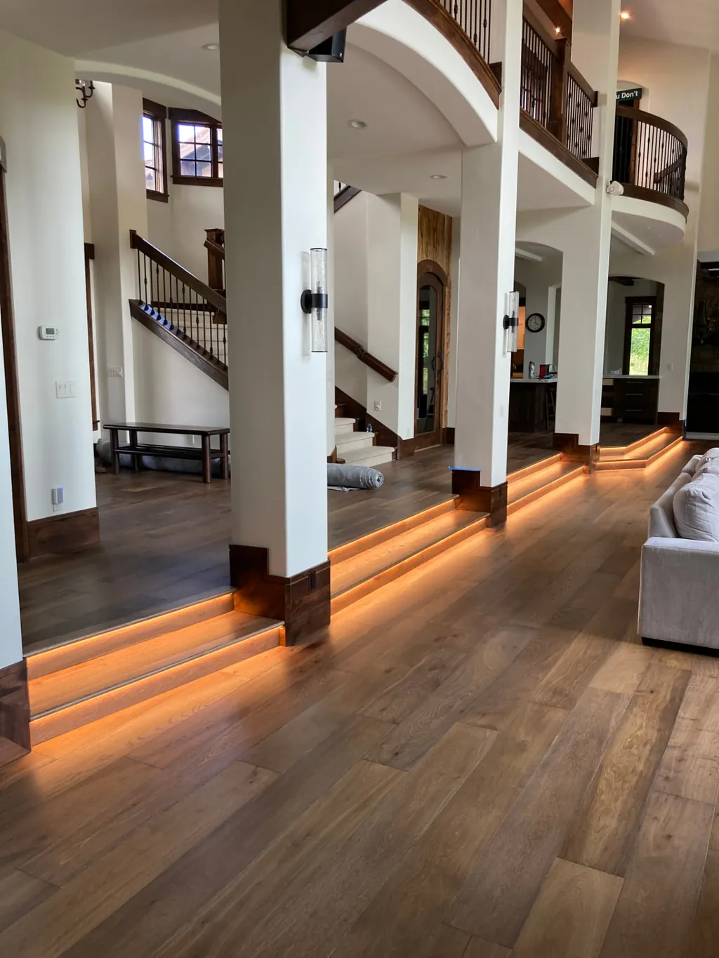 Residential accent lighting installed by Tactical Electrical Services Warm linear LED stair and accent lighting installed in a Utah home by Tactical Electrical Services
